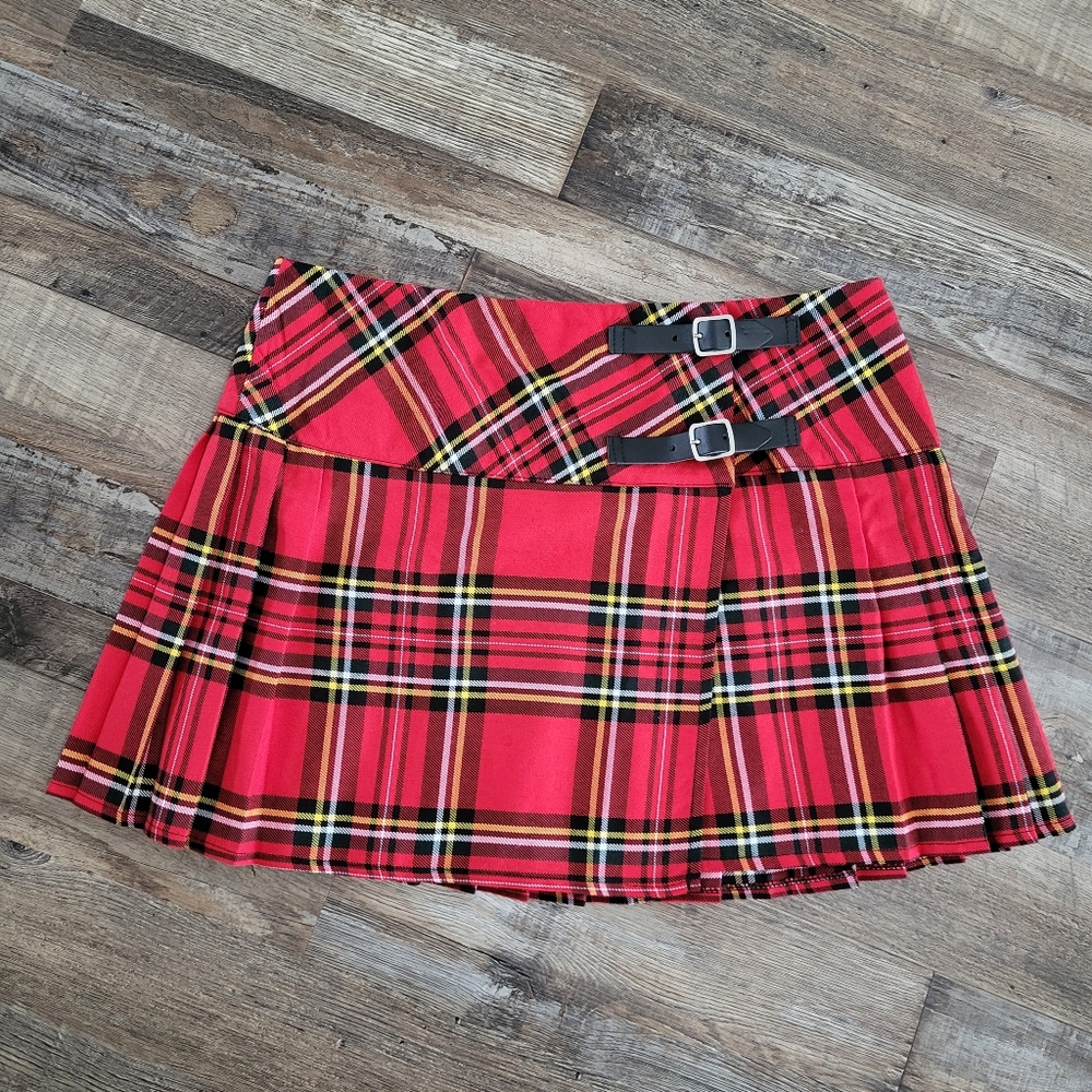 Y2K Emo Scene Kid Red Plaid Pleated Mini Skirt Tartan Punk Goth Schoolgirl UK 12
